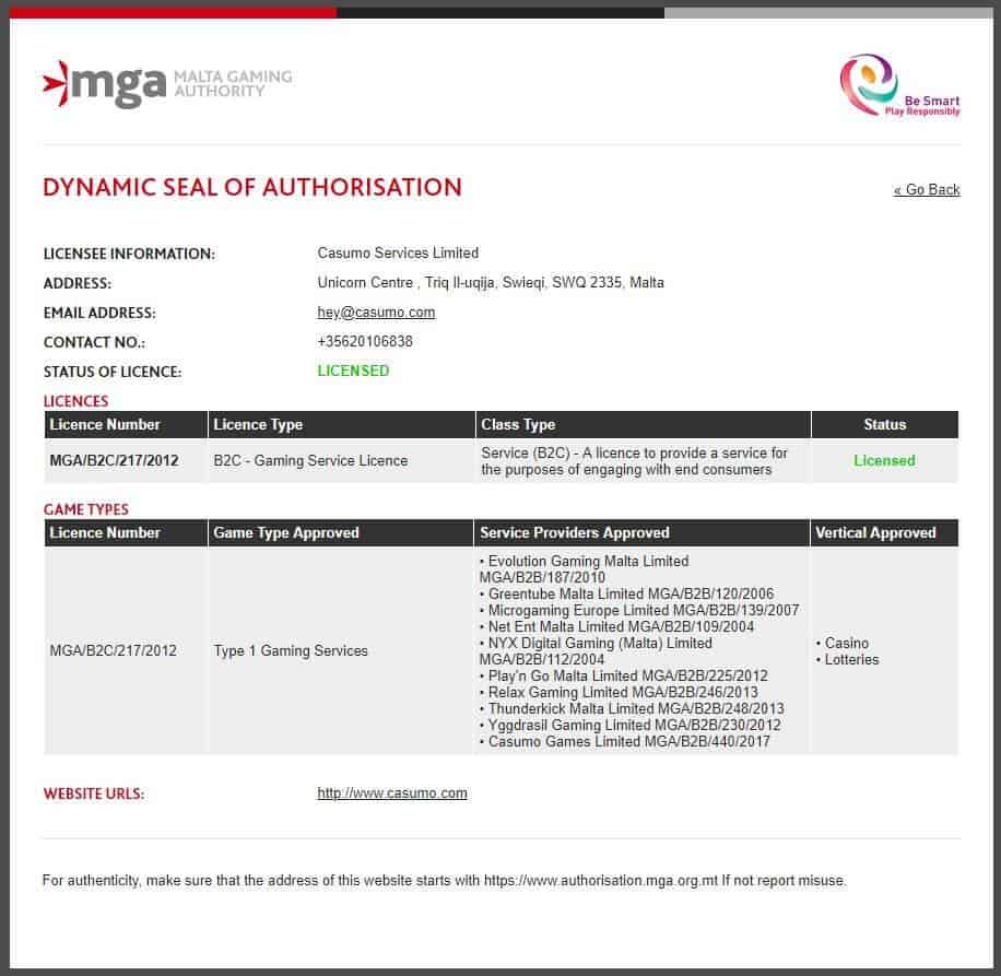 If the online casino i licensed you will see a verification page.
