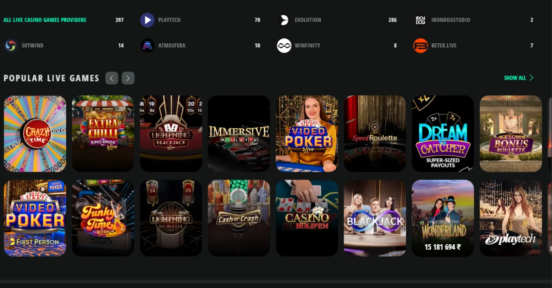 Drip Casino Live Casino Games